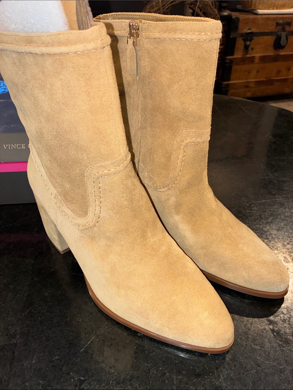 NEW Vince Camuto Suede Leather Mid-Calf Block Heel Boots -Sz 11
